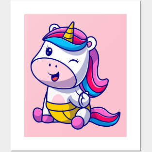 Cute Baby Unicorn Cartoon Posters and Art